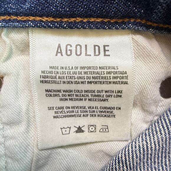 NWT AGOLDE Leif Low Slung Denim Maxi Skirt in Swing Blue Front Slit Size 26 - Picture 12 of 13